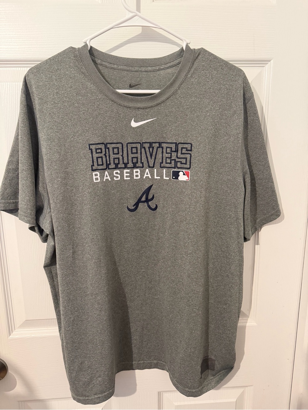 Nike Gray Braves Baseball Tee with Navy Logo